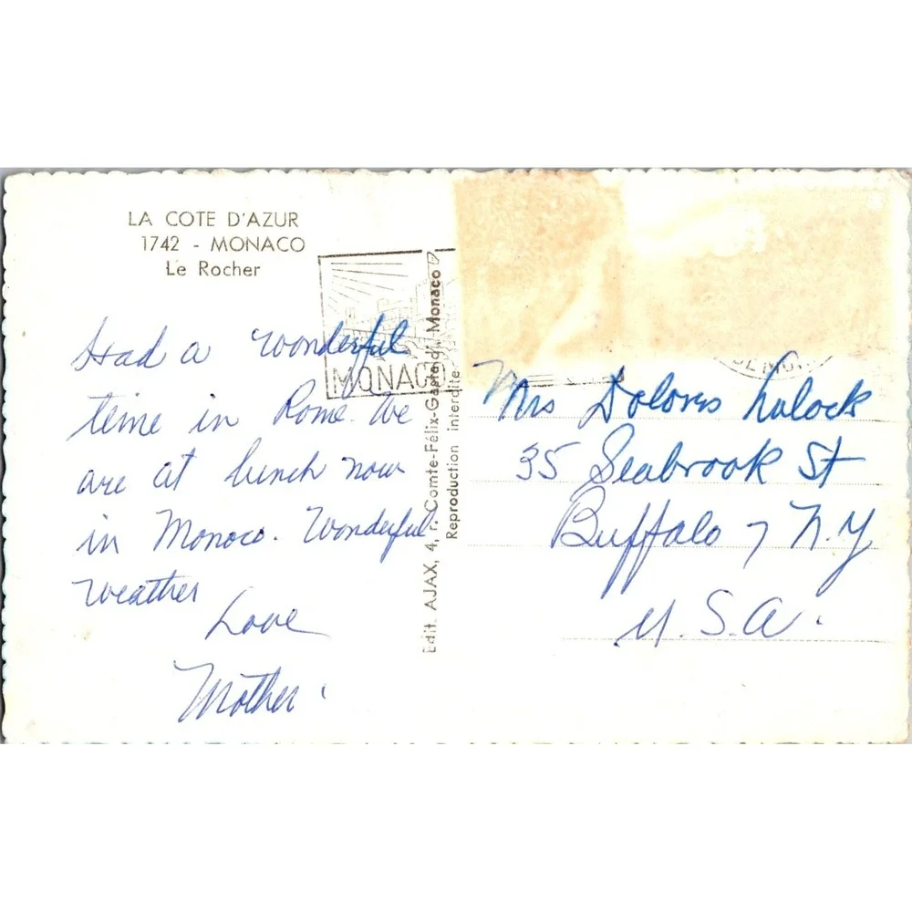 Vintage‎ Monaco La Cote d'Azur Le Rocher Scenic Postcard